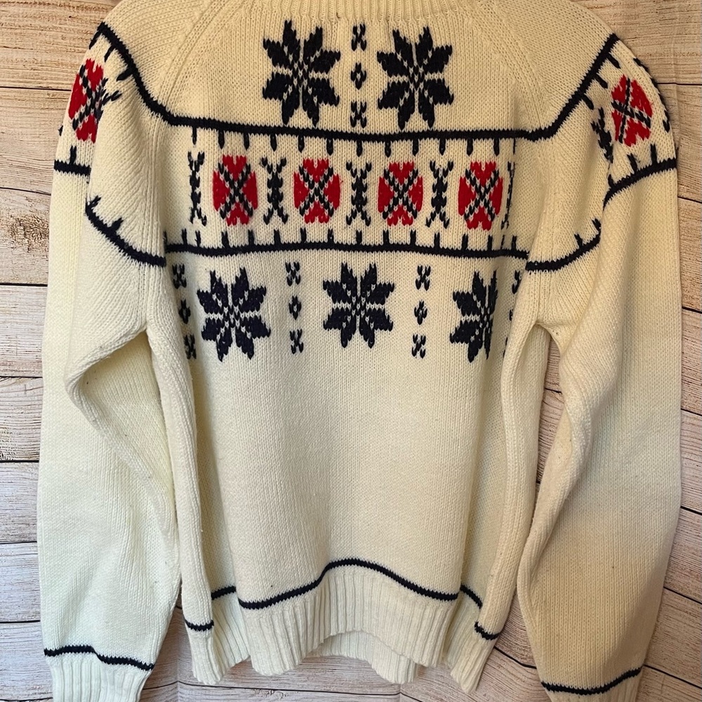 Cream Nordic Sweater with Black and Red Pattern